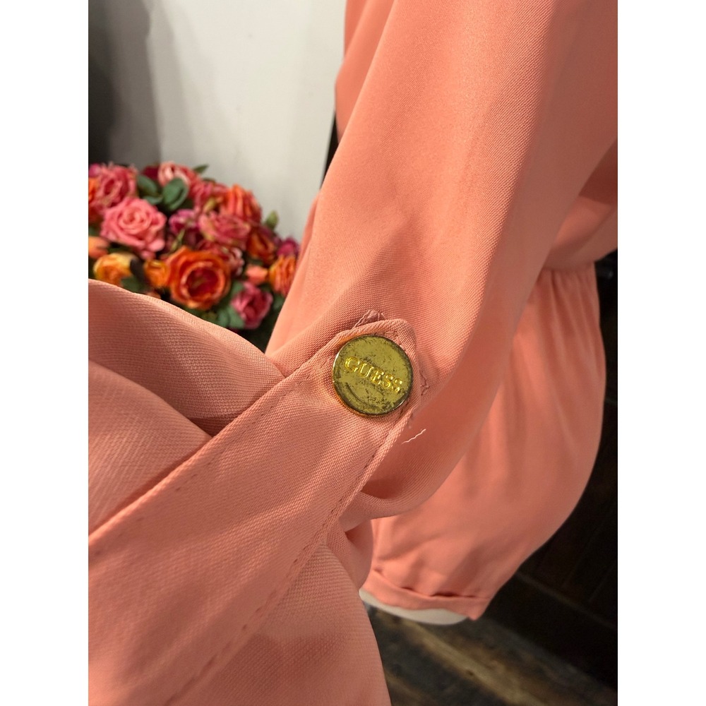 Guess Women Coral Pink Roll Tab Sleeve Wrap Front Romper Small - Picture 3 of 7